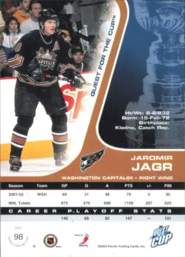 2002-03 Pacific Quest for the Cup #98 Jaromir Jagr Washington Capitals hockey card