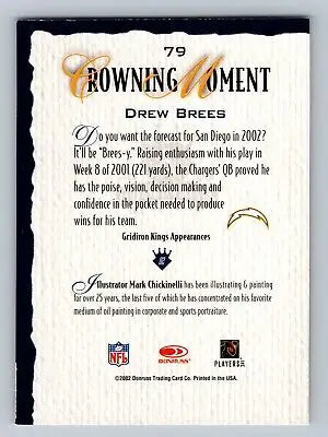 Drew Brees 2002 Donruss Gridiron Kings #79 football card collectible item