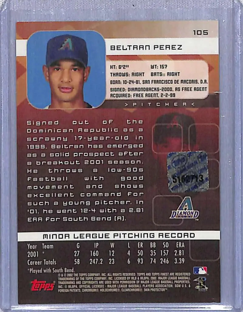 Beltran Perez Arizona Diamondbacks baseball card featuring player in blue cap