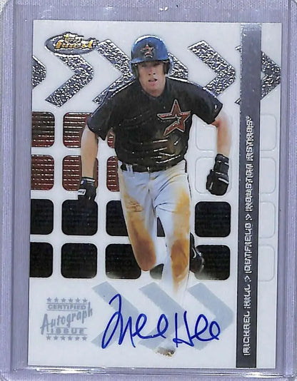 Signed Mike Hill baseball card from the Houston Astros in black uniform