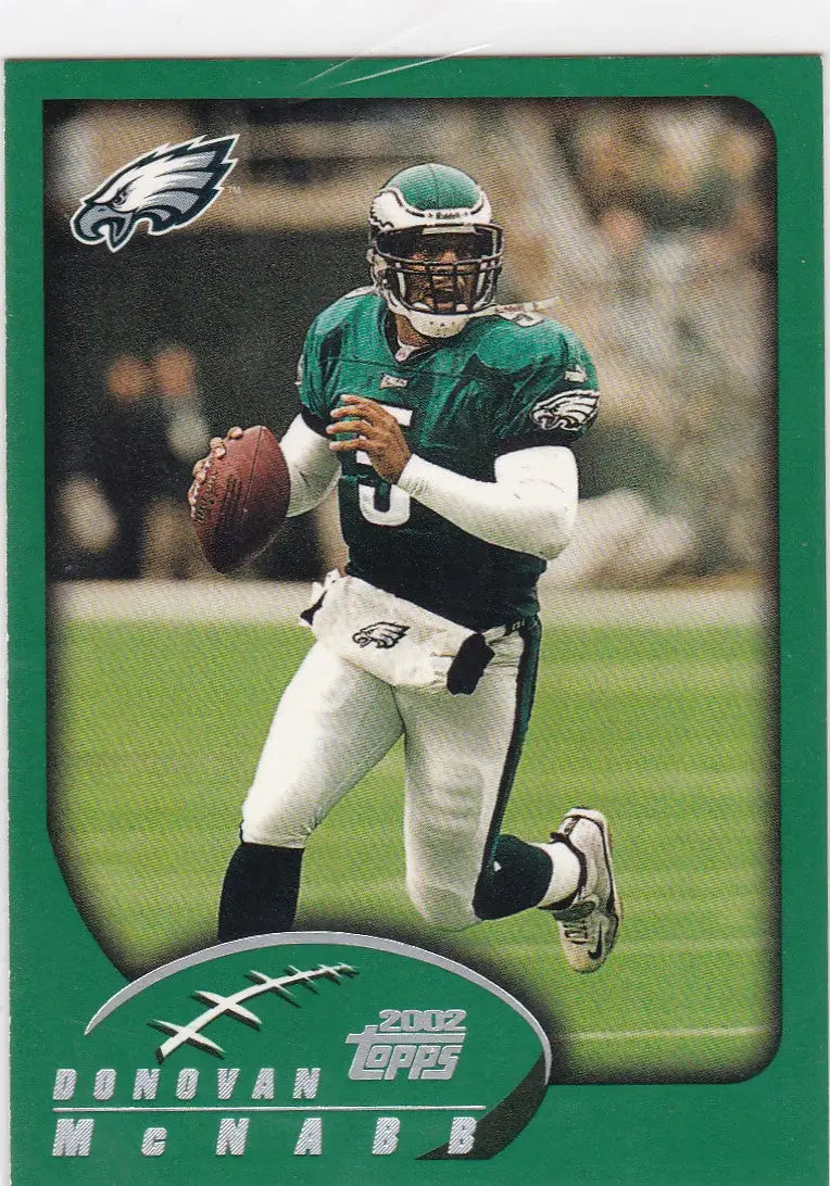 Football trading card of Donovan McNabb Philadelphia Eagles in green jersey