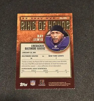 2002 Topps Chrome RL35 Ray Lewis Ring of Honor football card collector’s item