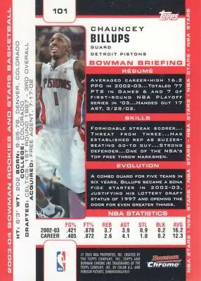 Chauncey Billups 2003-04 Bowman Chrome #101 basketball card for Detroit Pistons