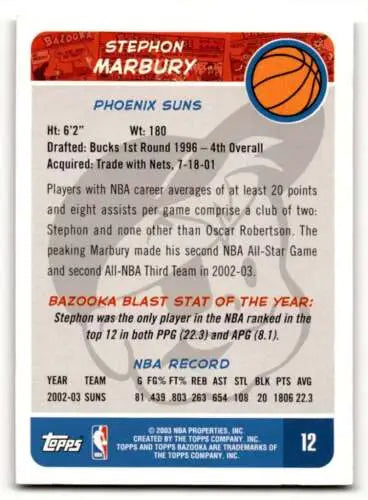 Stephon Marbury Phoenix Suns basketball card with original gloss and EX/NM condition