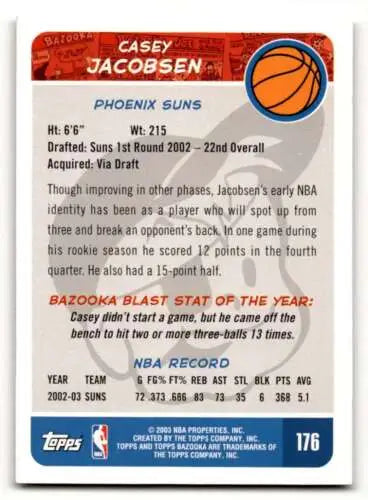 Casey Jacobsen Phoenix Suns basketball card from 2003 Bazooka with original gloss condition