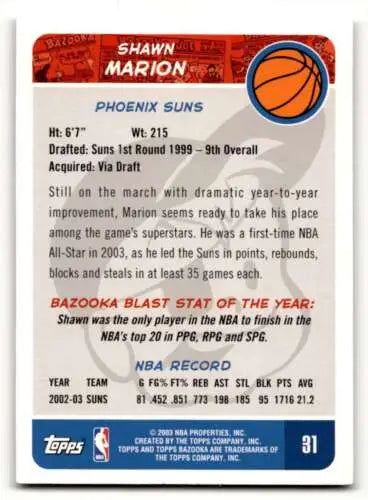 2003 Bazooka 31b Shawn Marion basketball card, original gloss, Purple Jersey Phoenix Suns