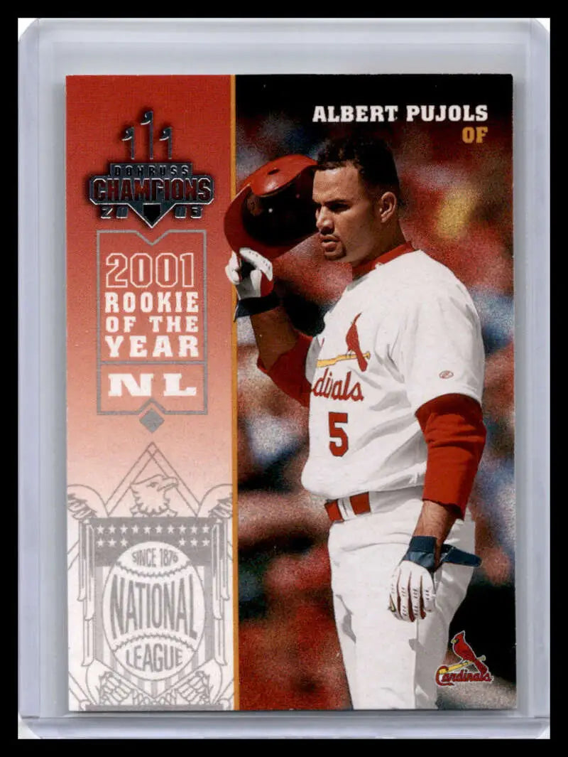 Baseball card of Albert Pujols, St. Louis Cardinals 2001 NL Rookie of the Year, Donruss Champions