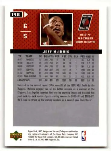 Jeff McInnis Portland Trail Blazers basketball card from 2003 Upper Deck MVP series