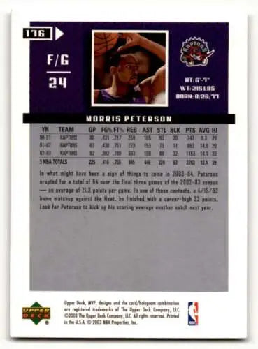 Morris Peterson Toronto Raptors basketball card from 2003 Upper Deck MVP original gloss