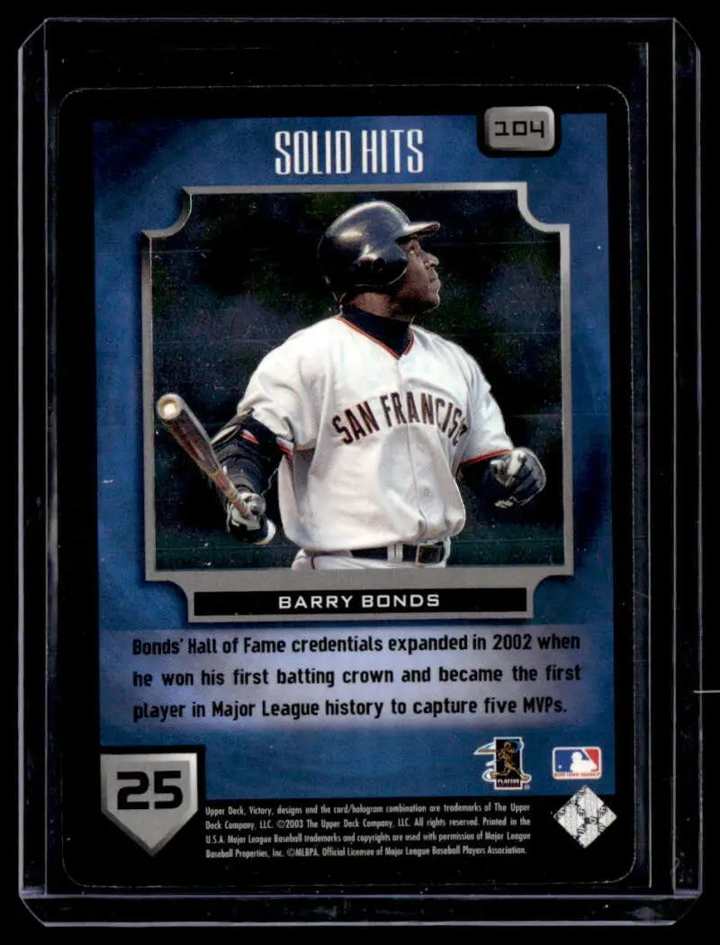 Baseball trading card of Barry Bonds in San Francisco Giants uniform, Upper Deck Victory