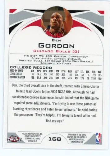 Ben Gordon 2004-05 Topps Chrome #168 Rookie Basketball Card Chicago Bulls NM-MT