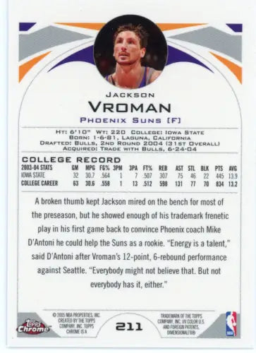 2004-05 Topps Chrome Jackson Vroman Rookie Basketball Card for Phoenix Suns NM-MT