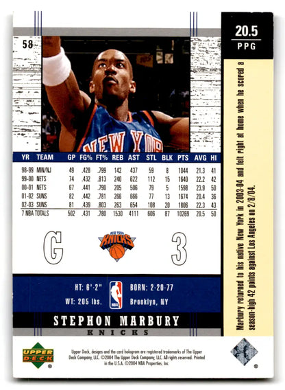 2004-05 Upper Deck UD Legends Stephon Marbury basketball card featuring Knicks star