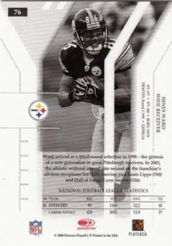 Football card featuring Hines Ward with original gloss from Donruss Elite 2004