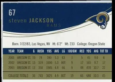 Steven Jackson Rookie card back from 2004 Flair #67 St. Louis Rams displays stats and info