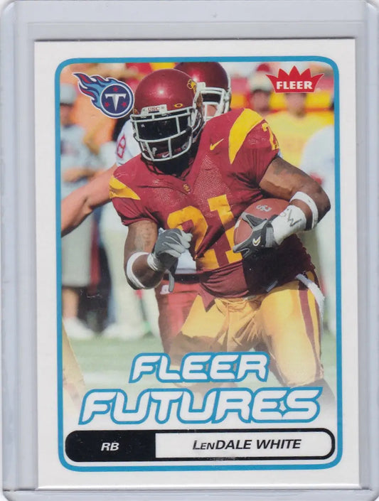 Football trading card of LenDale White RC featuring USC running back in Fleer Futures design