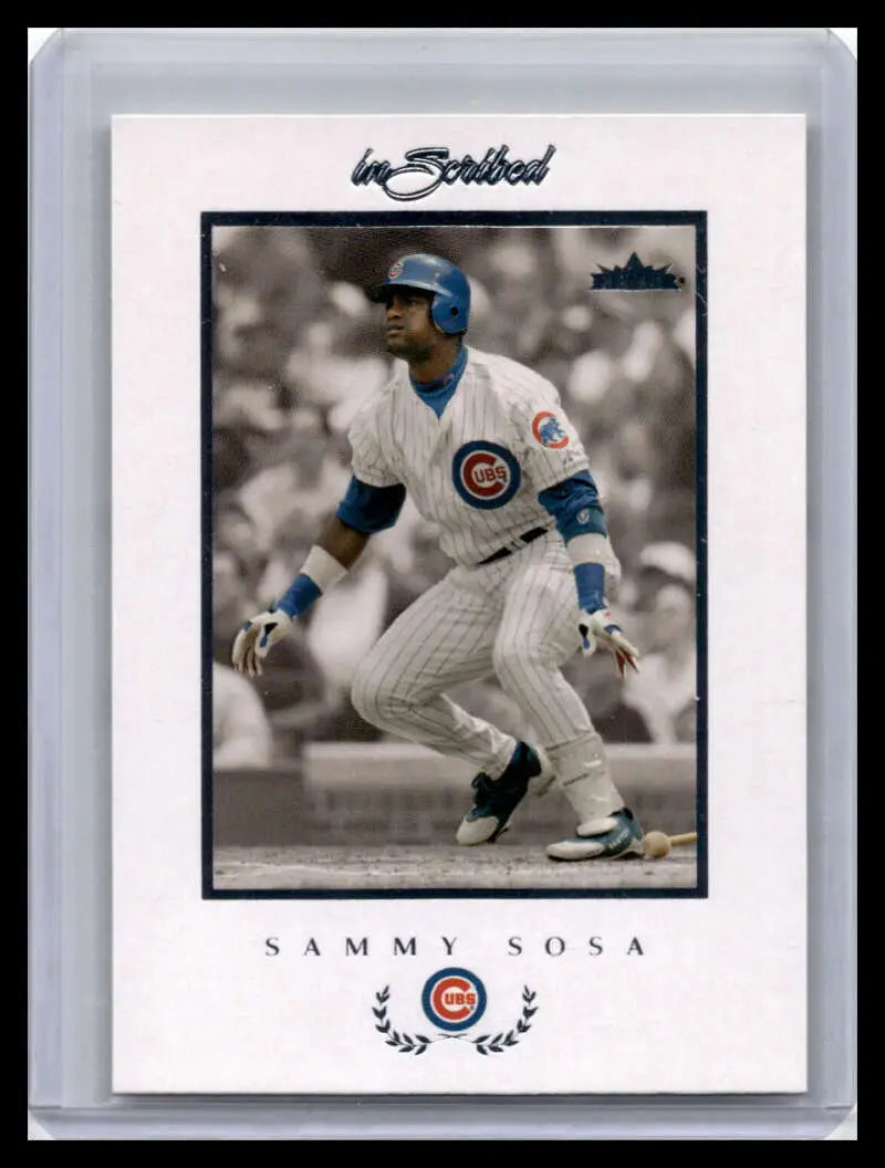 Sammy Sosa Chicago Cubs player on 2004 Fleer InScribed baseball card with pinstripes