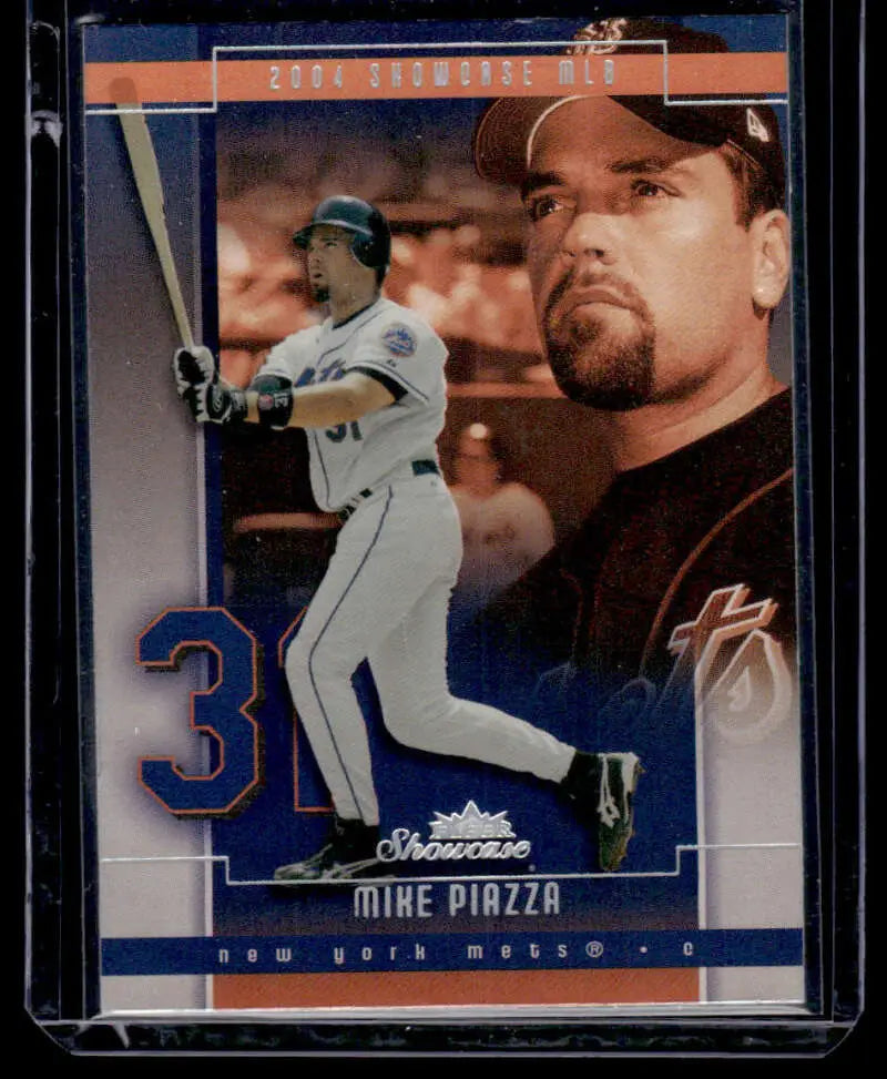 Mike Piazza New York Mets Baseball Card showcasing batting and portrait poses