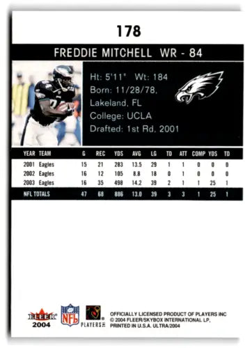 Freddie Mitchell football card from 2004 Fleer Ultra featuring original gloss finish