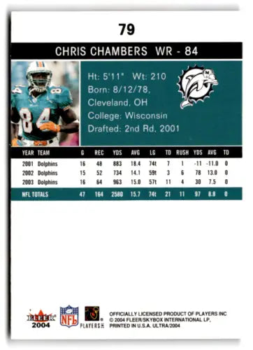 2004 Fleer Ultra #79 Chris Chambers football card with original gloss, Dolphins ID:73584