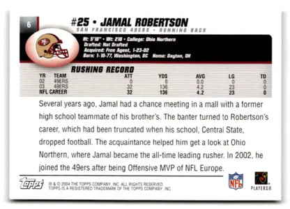 Jamal Robertson football card 2004 Topps #6 NM-MT original gloss Simply Sandoval