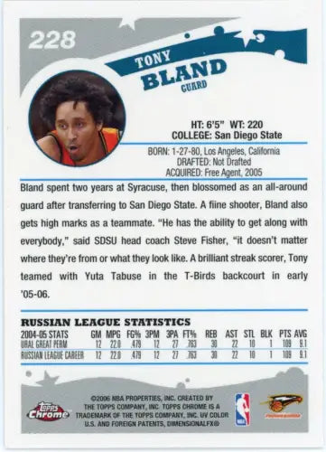 2005-06 Topps Chrome Tony Bland D League Rookie Thunderbirds Card NBA NM-MT