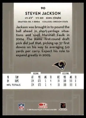 Back of 2005 Donruss Classics Steven Jackson football card #90 text-align center