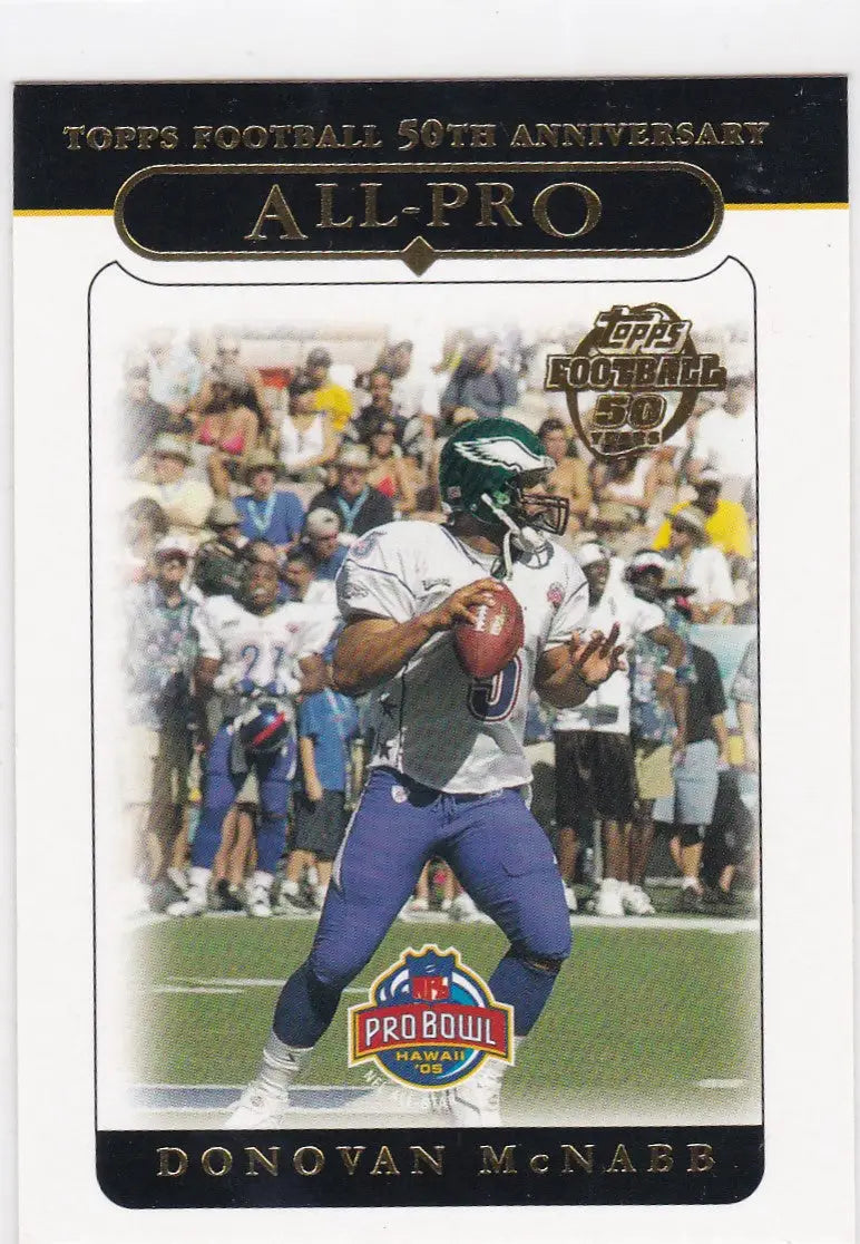 Football trading card featuring Donovan McNabb Philadelphia Eagles in blue uniform