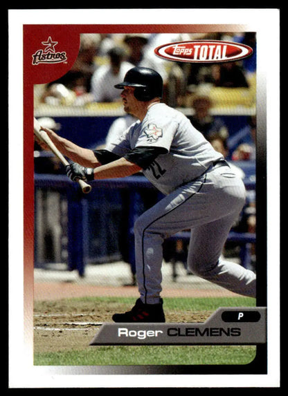 Baseball card of Roger Clemens in batting stance from 2005 Topps Total TTC12