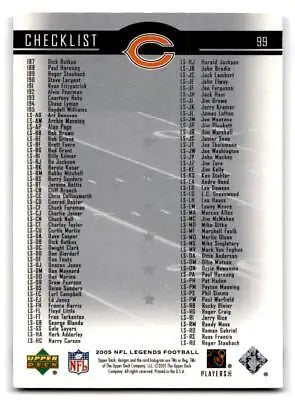 Football card checklist for 2005 Upper Deck Legends #99 Gale Sayers collectible