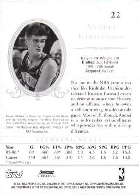 Andrei Kirilenko 2006-07 Bowman Sterling Utah Jazz Jersey Path Card NM-MT