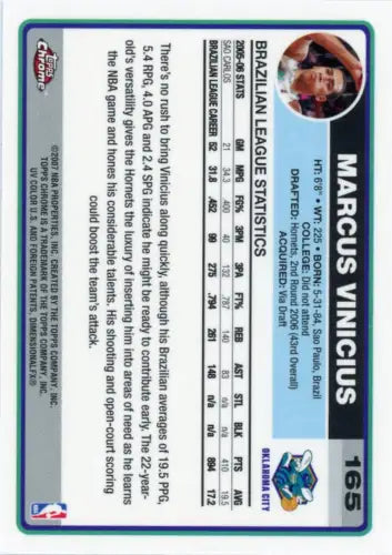 2006-07 Topps Chrome Marcus Vinicius Rookie Card New Orleans Hornets NM-MT