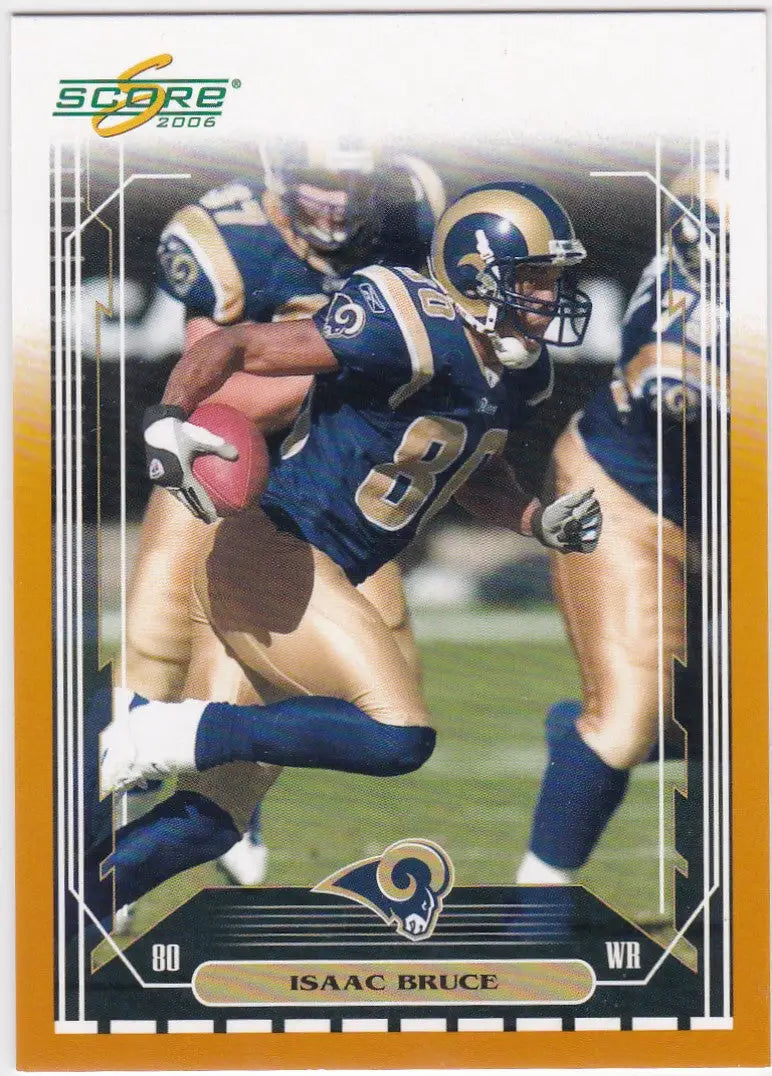 Football trading card of Isaac Bruce in Los Angeles Rams blue and gold uniform