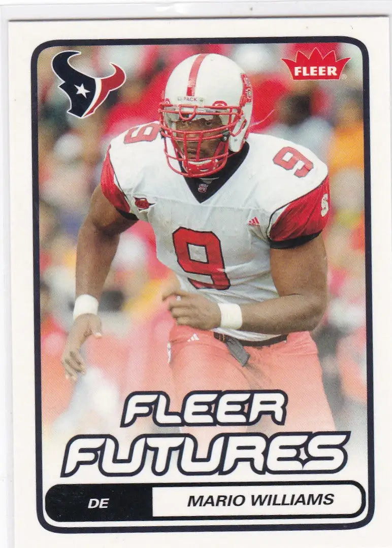 Football trading card of Mario Williams in Houston Texans uniform, Fleer Futures design