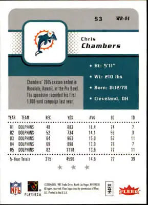 Chris Chambers Miami Dolphins Football Card from 2006 Fleer #53 in NM-MT condition