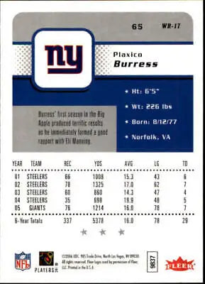 Plaxico Burress New York Giants Football Card from 2006 Fleer NFL Sports NM-MT