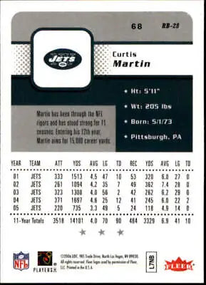 Curtis Martin New York Giants football card from 2006 Fleer NFL Sports in NM-MT condition