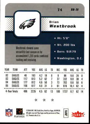 Brian Westbrook Philadelphia Eagles football card back from 2006 Fleer NFL Sport NM-MT