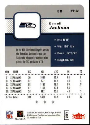 Football card back of 2006 Fleer #88 Darrell Jackson Seattle Seahawks NFL sports collectible