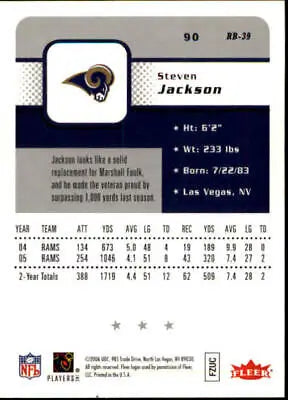 Steven Jackson 2006 Fleer #90 St Louis Rams NFL Sports Football Card NM-MT