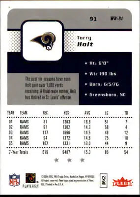 Torry Holt St Louis Rams football card from 2006 Fleer NFL Sports collection