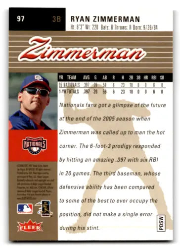 Ryan Zimmerman 2006 Fleer Ultra Gold Medallion baseball card with original gloss finish