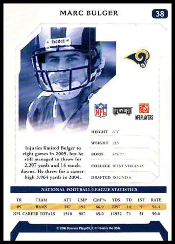 2006 Playoff NFL Playoffs #38 Marc Bulger football card in Near Mint condition