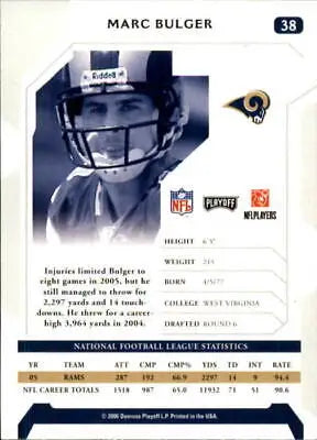 2006 Playoff NFL Playoffs #38 Marc Bulger St Louis Rams Football Card for NFL playoffs fans