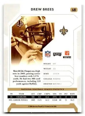 Drew Brees football card from 2006 Playoff NFL Playoffs #68 collectible item