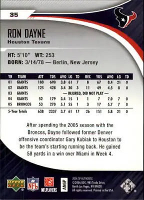 Ron Dayne Houston Texans Football Card 2006 SP Authentic #35 NM-MT condition