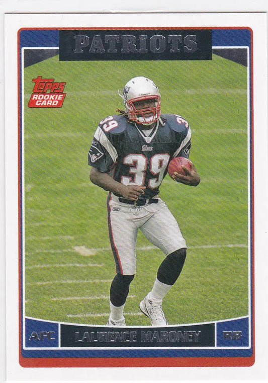 Football trading card of Laurence Maroney, New England Patriots player wearing number 39