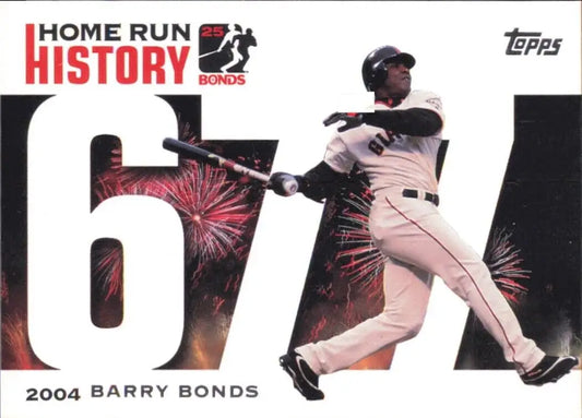 Baseball card of Topps Barry Bonds with silhouette, number 67, and fireworks design