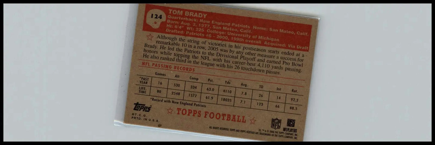 2006 Topps Heritage #124 Tom Brady New England Patriots football card collectible