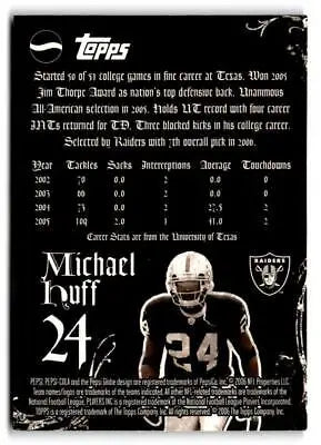 Michael Huff football card from 2006 Topps Pepsi Oakland Raiders collection